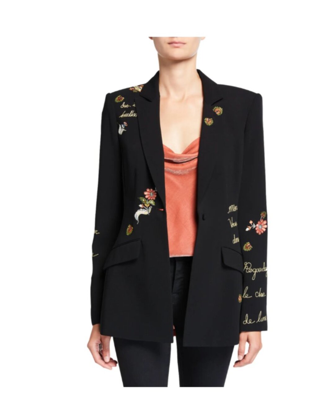 NWT Cinq a Sept Estelle Paisley Love Letter Embroidered Crepe Blazer